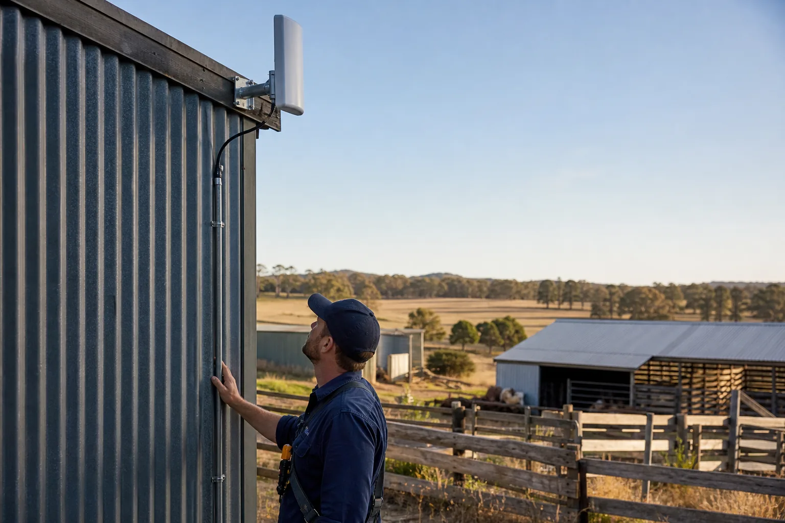 Solar-powered wireless network site installed on an Australian farm