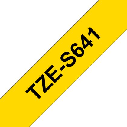 Brother TZe-S641 Strong Adhesive Label Tape – 18 mm, Black on yellow