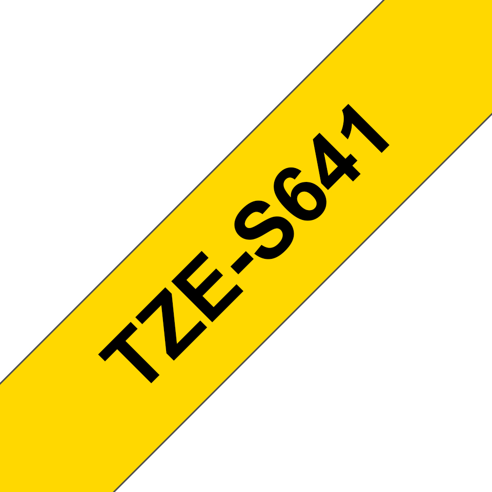 Brother TZe-S641 Strong Adhesive Label Tape – 18 mm, Black on yellow