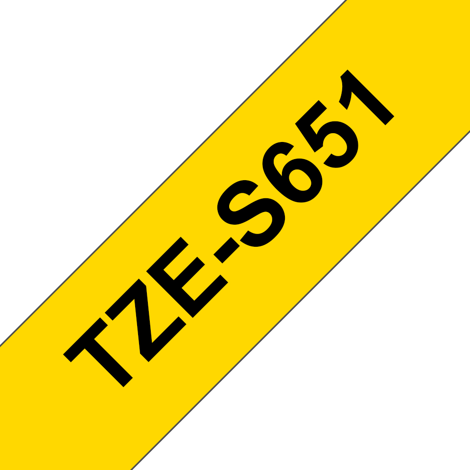 Brother TZe-S651 Strong Adhesive Label Tape – 24 mm, Black On Yellow