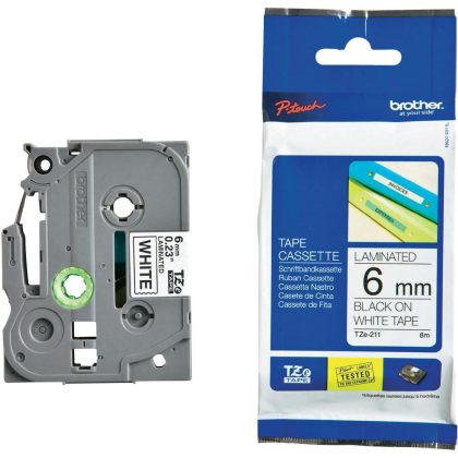 Brother TZe-211 Laminated Label Tape – 6 mm, Black on white – Brother