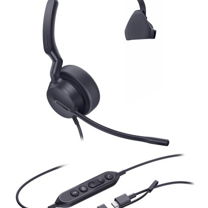 YealinkUH42 Mono UC USB-C/A USB Wired Headset, Noise-Canceling Microphone, Leather Ear Cushions, Controller, USB-C cord with USB-A adapter – Yealink