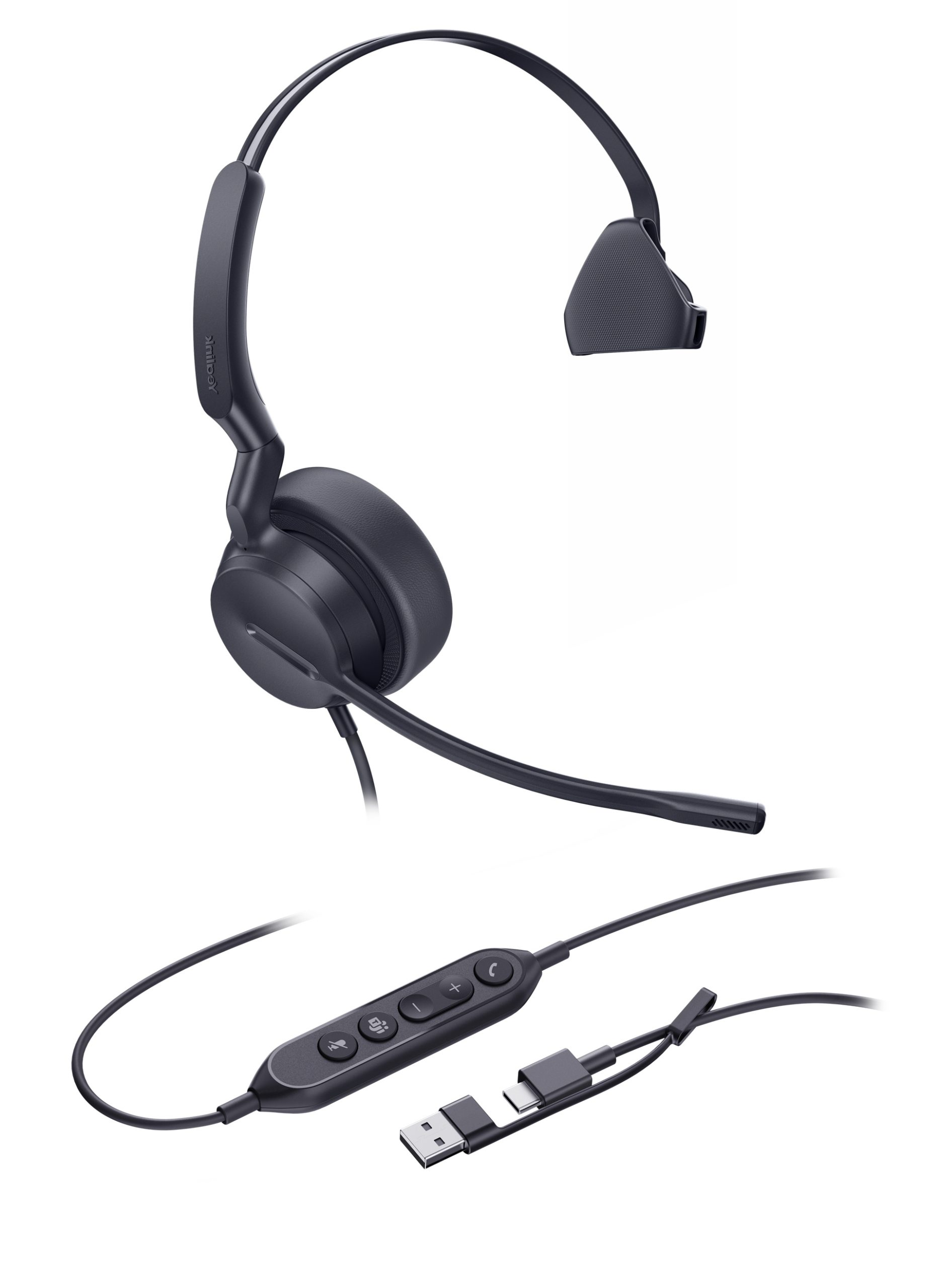 YealinkUH42 Mono UC USB-C/A USB Wired Headset, Noise-Canceling Microphone, Leather Ear Cushions, Controller, USB-C cord with USB-A adapter โ Yealink