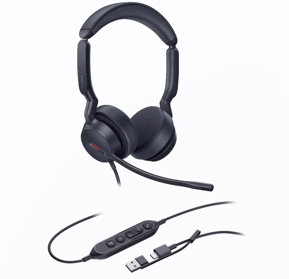 Yealink UH44 Dual UC USB-C/A Unified Communications USB Wired Headset Dual Noise-Canceling Microphones 35mmSpeaker Busylight Leather Ear Cushions โ Yealink