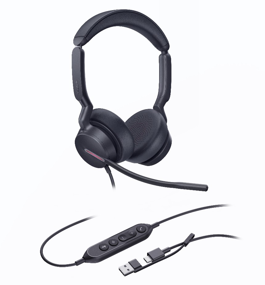 Yealink UH46 Dual UC USB-C/A Unified Communications USB Wired Headset 3-Noise-Canceling Microphones 35mm Speaker Busylight Leather Controller โ Yealink