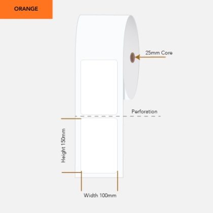 Calibor 100 x 150 mm Orange Direct Thermal Paper Labels, Permanent Adhesive, 400 per Roll, 25 mm Core – Calibor