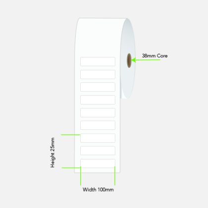 Calibor 100 x 25 mm Direct Thermal Paper Labels, Permanent Adhesive, 2000 per Roll, 38 mm Core – Calibor