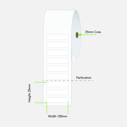 Calibor 100 x 25 mm Direct Thermal Paper Labels, Permanent Adhesive, 2000 per Roll, 25 mm Core – Calibor