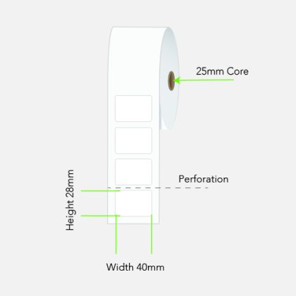 Calibor 40 x 28 mm Direct Thermal Paper Labels, Removable Adhesive, 2000 per Roll, 38 mm Core – Calibor