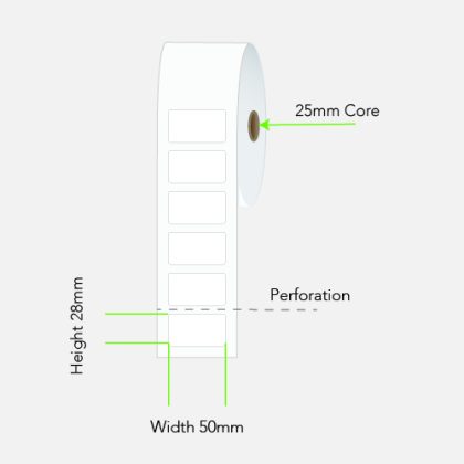 Calibor 50 x 28 mm Thermal Transfer Paper Labels, Permanent Adhesive, 2000 per Roll, 25 mm Core – Calibor
