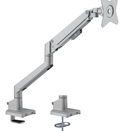 Brateck Single Monitor Thin Gas Spring Monitor Arm Fit Most 17'-32' Monitors, Up to 9kg per screen VESA 75x75/100x100 Matte Silver – Brateck