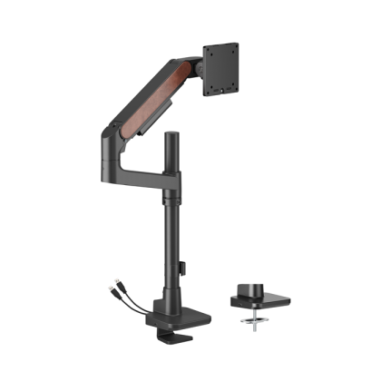 Brateck LDT81N-C012UCP Fusion Heavy-Duty Pole-Mounted Gas Spring Monitor Arm with USB-A/USB-C Ports For most 17'~49' Monitors, Fine Texture Black(New) – Brateck