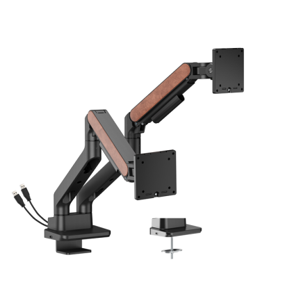 Brateck LDT81N-C024UC Fusion Heavy-Duty Gas Spring Dual Monitor Arm with USB-A/USB-C Ports For most 17'~35' Monitors, Fine Texture Black(LS) – Brateck