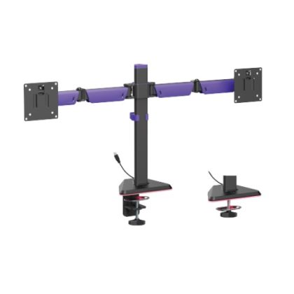 Brateck LDT89-C024L Matte Black Amethyst Articulating RGB Lighting Gaming Dual Monitor Arm, Fit Screen Size: 17'-32' (LS) – Brateck