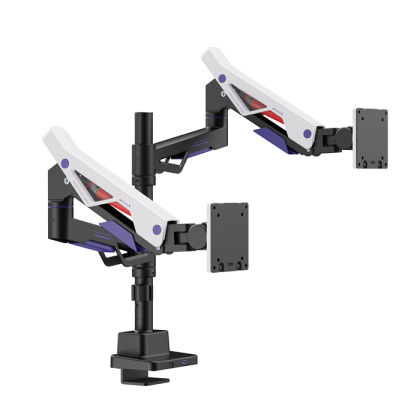 Brateck LDT95-C024UCP Atlas Neo Gaming Pole-Mounted Dual Monitor Arm with USB-A USB-C Ports For most 24'~57' Monitors, Matte Black White (LS) – Brateck