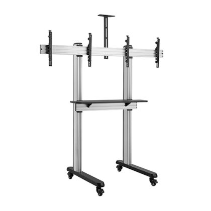 Brateck Dual Screen Video Conferencing TV Cart for 45'-55' TVs Up to 50kg each, Fine Texture Grey, 2009x1000x2460mm (LS) – Brateck