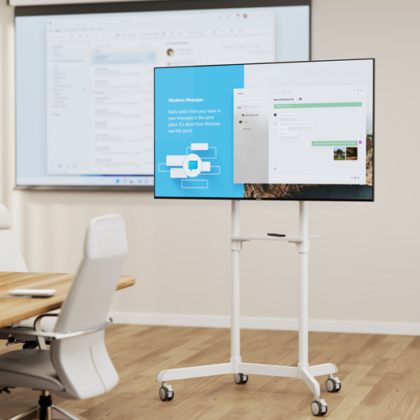Brateck TTV11-46TW-WH white rotating mobile display stand in an office