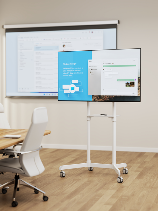 Brateck TTV11-46TW-WH white rotating mobile display stand in an office