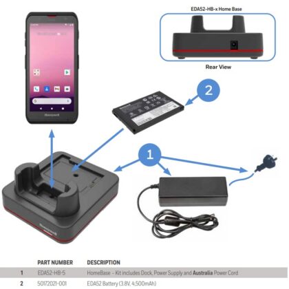 Honeywell EDA52-HB-5 Single Charging Home Base Kit for ScanPal EDA52, AU Power Cord – Honeywell