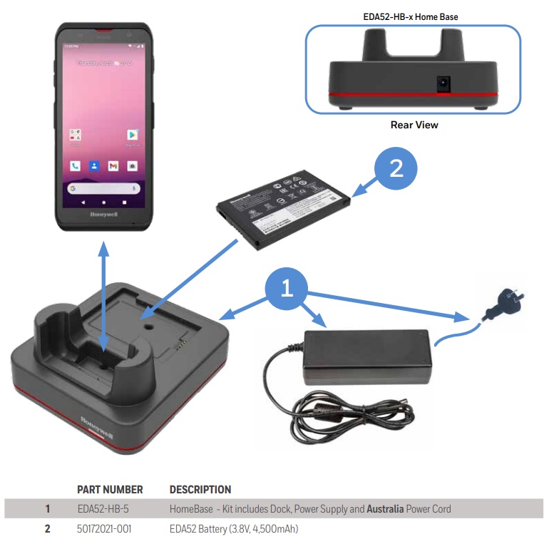 Honeywell EDA52-HB-5 Single Charging Home Base Kit for ScanPal EDA52, AU Power Cord โ Honeywell