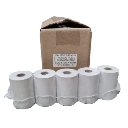 Calibor 57 x 40 mm Thermal Paper Rolls, Box of 20, 12 mm Core for Zebra ZQ310 – Calibor