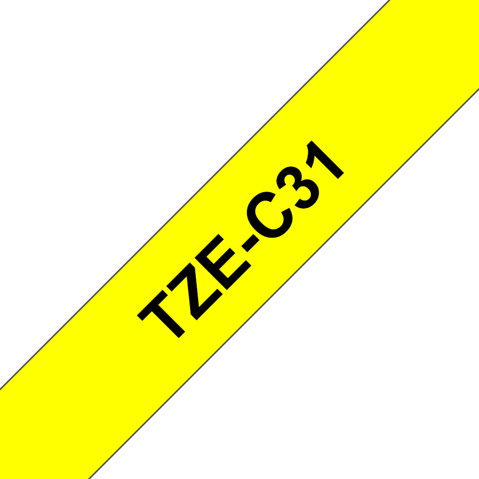 Brother TZe-C31 Label Tape – 12 mm, Black On Fluorescent Yellow