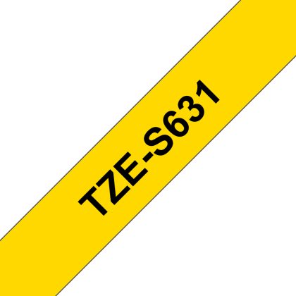 Brother TZe-S631 Strong Adhesive Label Tape – 12 mm, Black On Yellow