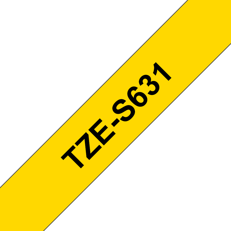 Brother TZe-S631 Strong Adhesive Label Tape – 12 mm, Black On Yellow